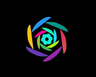 a colorful logo in the shape of a modern lens and 