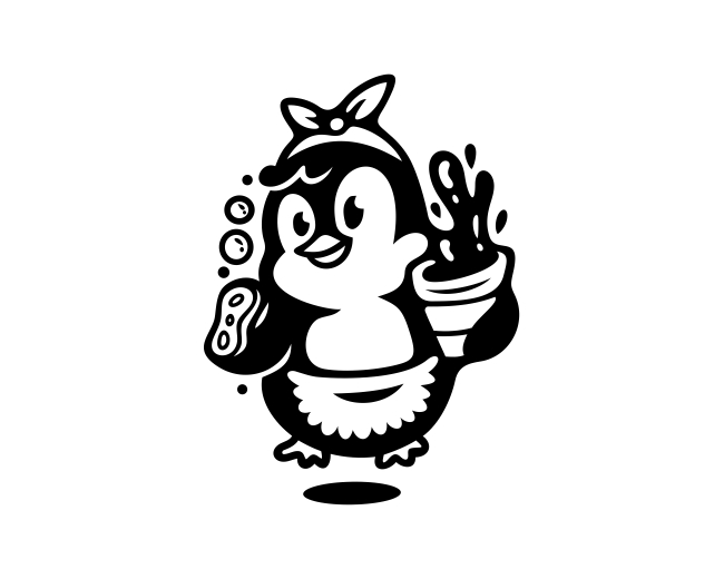 Mascot House Cleaning Penguin Logo