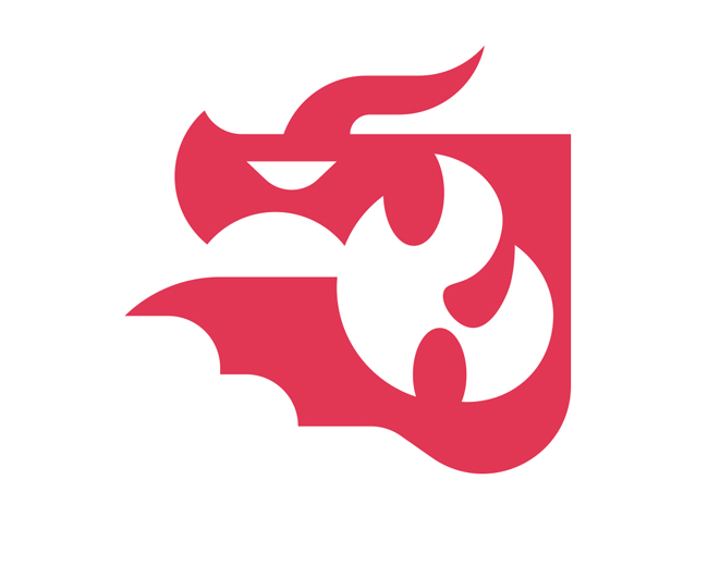 Mythical fire dragon creature logo
