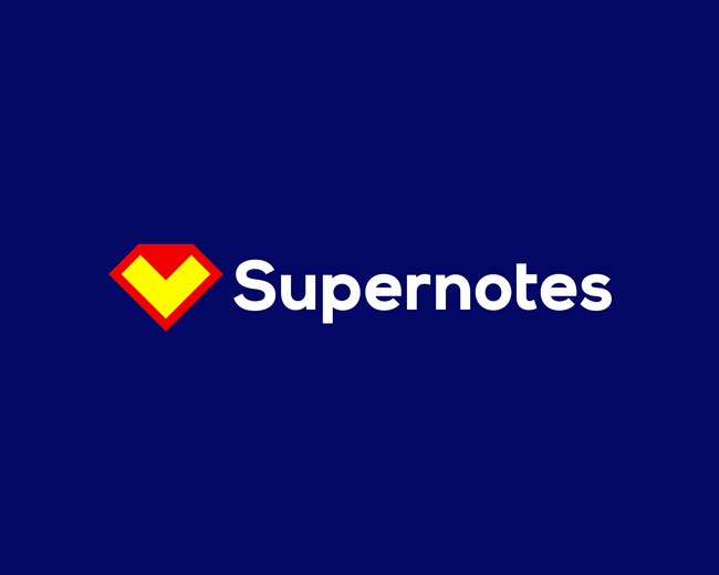 Supernotes logo: Superman diamond + folded note