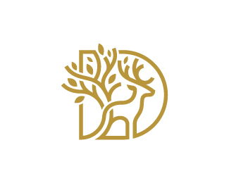 Golden Letter D Deer Tree Logo