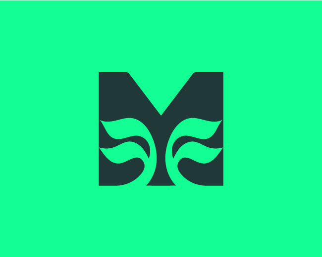 Letter M + Leaf Plant Logo