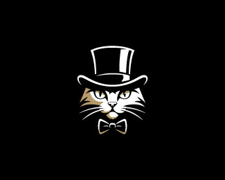 Stylish Cat Face with Top Hat Logo