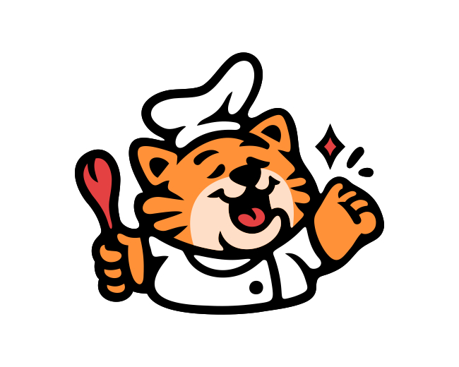 Cheerful Chef Cat Spoon Logo